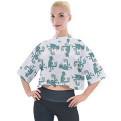 Creepy Monster Bird Drawing Motif Pattern Mock Neck T-shirt by dflcprintsclothing