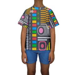 Pattern Geometric Abstract Colorful Arrows Lines Circles Triangles Kids  Short Sleeve Swimwear by Grandong