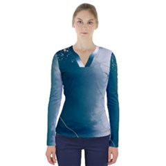 Background Flower Minimalist V-neck Long Sleeve Top by Grandong