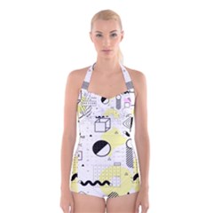 Graphic Design Geometric Background Boyleg Halter Swimsuit  by Grandong