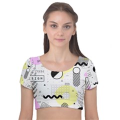 Graphic Design Geometric Background Velvet Short Sleeve Crop Top  by Grandong