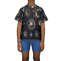 Asian Set With Clouds Moon Sun Stars Vector Collection Oriental Chinese Japanese Korean Style Kids  Short Sleeve Swimwear by Grandong
