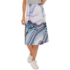 Marble Abstract White Pink Dark Midi Panel Skirt by Grandong