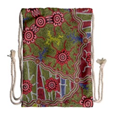 Authentic Aboriginal Art - Connections Drawstring Bag (large) by hogartharts
