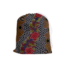 Authentic Aboriginal Art - Gathering Drawstring Pouch (large) by hogartharts