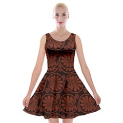 Brown Floral Pattern Floral Greek Ornaments Velvet Skater Dress by nateshop