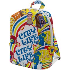 Colorful City Life Horizontal Seamless Pattern Urban City Zip Up Backpack by Bedest