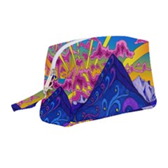Blue And Purple Mountain Painting Psychedelic Colorful Lines Wristlet Pouch Bag (medium) by Bedest