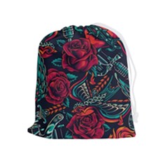 Vintage Flash Tattoos Designs Seamless Pattern Drawstring Pouch (xl) by Bedest
