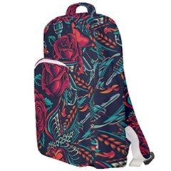 Vintage Flash Tattoos Designs Seamless Pattern Double Compartment Backpack by Bedest