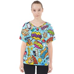 Graffiti Word Seamless Pattern V-neck Dolman Drape Top by Bedest