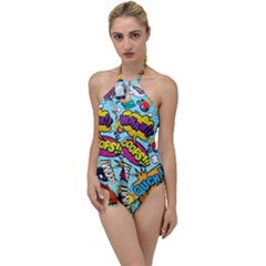 Comic Elements Colorful Seamless Pattern Go With The Flow One Piece Swimsuit by Bedest
