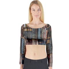 Seamless Pattern With Flower Bird Long Sleeve Crop Top by Bedest