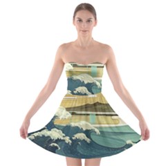 Sea Asia Waves Japanese Art The Great Wave Off Kanagawa Strapless Bra Top Dress by Cemarart