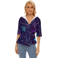 Realistic Night Sky With Constellations Lightweight Drawstring Hooded Top by Cemarart