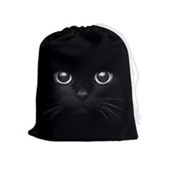 Black Cat Face Drawstring Pouch (xl) by Cemarart
