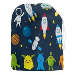 Big Set Cute Astronauts Space Planets Stars Aliens Rockets Ufo Constellations Satellite Moon Rover Drawstring Pouch (3xl) by Cemarart