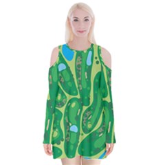 Golf Course Par Golf Course Green Velvet Long Sleeve Shoulder Cutout Dress by Cemarart