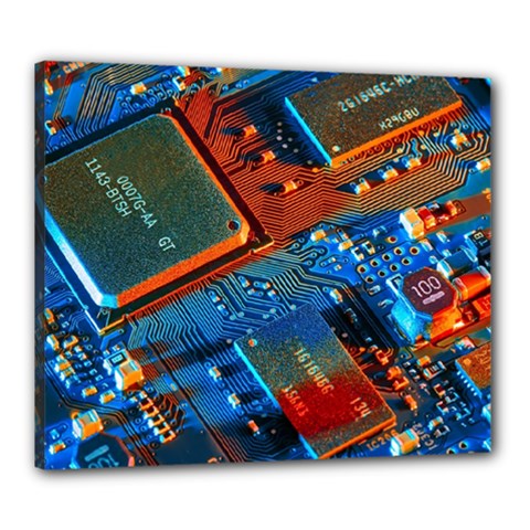 Gray Circuit Board Electronics Electronic Components Microprocessor Canvas 24  X 20  (stretched) by Cemarart