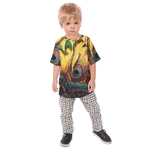 City Light Sky Landmark Painting Kids  Raglan T-shirt by Cemarart