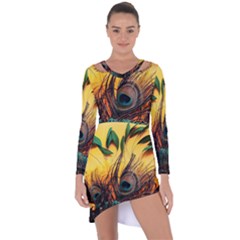 City Light Sky Landmark Painting Asymmetric Cut-out Shift Dress by Cemarart