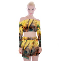 City Light Sky Landmark Painting Off Shoulder Top With Mini Skirt Set by Cemarart