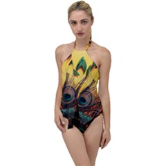 Oceans Stunning Painting Sunset Scenery Wave Paradise Beache Mountains Go With The Flow One Piece Swimsuit by Cemarart