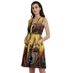 Sunset Illustration Water Night Sun Landscape Grass Clouds Painting Digital Art Drawing Sleeveless Dress With Pocket by Cemarart