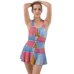 Texture With Triangles Ruffle Top Dress Swimsuit by nateshop