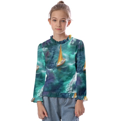 Valley Night Mountains Kids  Frill Detail T-shirt by Cemarart
