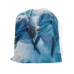 Dolphin Swimming Sea Ocean Drawstring Pouch (2xl) by Cemarart