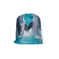 Dolphins Sea Ocean Drawstring Pouch (medium) by Cemarart