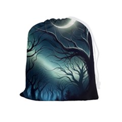Moon Moonlit Forest Fantasy Midnight Drawstring Pouch (xl) by Cemarart