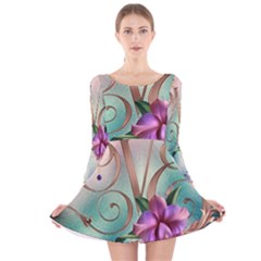 Love Amour Butterfly Colors Flowers Text Long Sleeve Velvet Skater Dress by Grandong
