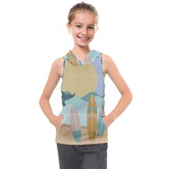 Beach Sea Surfboards Water Sand Drawing  Boho Bohemian Nature Kids  Sleeveless Hoodie by Grandong