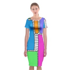 Shapes Texture Colorful Cartoon Classic Short Sleeve Midi Dress by Cemarart