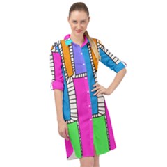 Shapes Texture Colorful Cartoon Long Sleeve Mini Shirt Dress by Cemarart