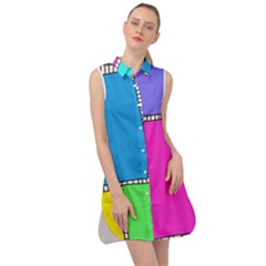 Shapes Texture Colorful Cartoon Sleeveless Shirt Dress by Cemarart