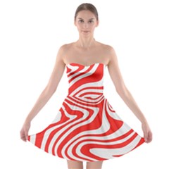 Red White Background Swirl Playful Strapless Bra Top Dress by Cemarart