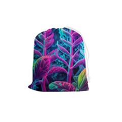 Spring Flower Neon Wallpaper Drawstring Pouch (medium) by Cemarart