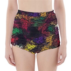 Abstract Painting Colorful High-waisted Bikini Bottoms by Cemarart