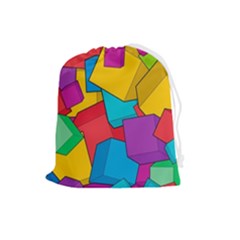 Abstract Cube Colorful  3d Square Pattern Drawstring Pouch (large) by Cemarart