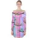 Owls Family Stripe Tree Long Sleeve Off Shoulder Dress View1