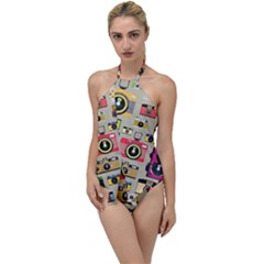 Retro Camera Pattern Graph Go With The Flow One Piece Swimsuit by Bedest