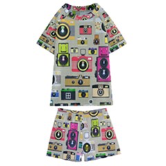 Retro Camera Pattern Graph Kids  Swim T-shirt And Shorts Set by Bedest