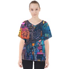 Wallet City Art Graffiti V-neck Dolman Drape Top by Bedest