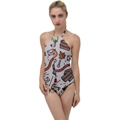 Halloween Doodle Autumn Pumpkin Go With The Flow One Piece Swimsuit by Bedest