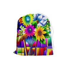 Flower Vase Flower Collage Pop Art Drawstring Pouch (large) by Bedest