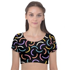 Abstract Pattern Wallpaper Velvet Short Sleeve Crop Top  by Maspions