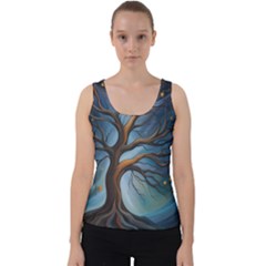 Tree Branches Mystical Moon Expressionist Oil Painting Acrylic Painting Abstract Nature Moonlight Ni Velvet Tank Top by Maspions